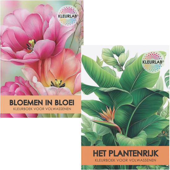 Bekijk de Bloemen Voordeelset met Bloemen Wereld en Bloemen & Vogels Voordeelset met twee bloemrijke kleurboeken voor Volwassenen uit de collectie van Kleurlab®