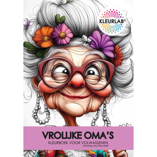 Bekijk het kleurboek Vrolijke Oma’s vol karakter en humor Kleurboek Vrolijke Oma’s met grappige portretten en charmante details uit de collectie van Kleurlab®