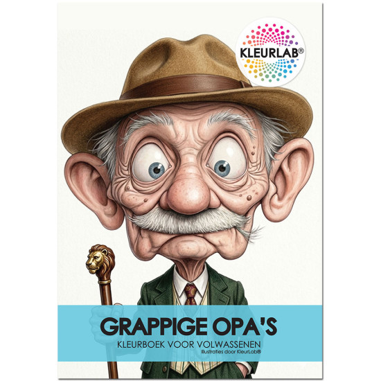 Bekijk het kleurboek Grappige Opa’s met humor en expressie Kleurboek Grappige Opa’s met vrolijke, karaktervolle portretten uit de collectie van Kleurlab®