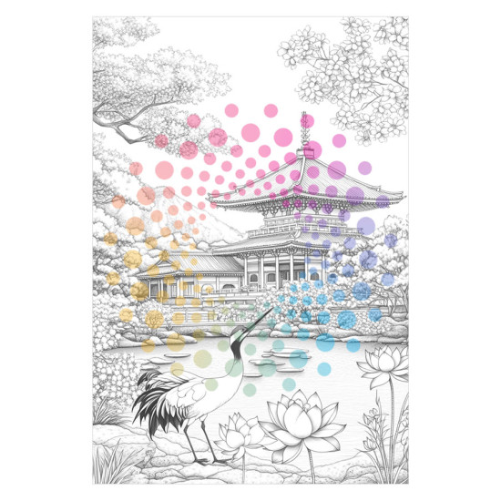 Bekijk het kleurboek Japanse Tuinen voor rust en creativiteit Kleurboek Japanse Tuinen met serene illustraties van bloesems, tempels en vijvers uit de collectie van Kleurlab®