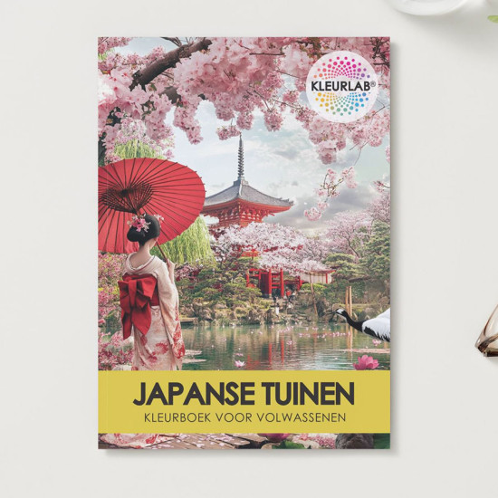 Bekijk het kleurboek Japanse Tuinen voor rust en creativiteit Kleurboek Japanse Tuinen met serene illustraties van bloesems, tempels en vijvers uit de collectie van Kleurlab®