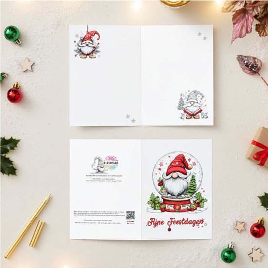 Bekijk de Kerst kleurkaarten Puntmutsen Pret in detail Kerst Kleurkaarten voor volwassenen uit de collectie van Kleurlab®