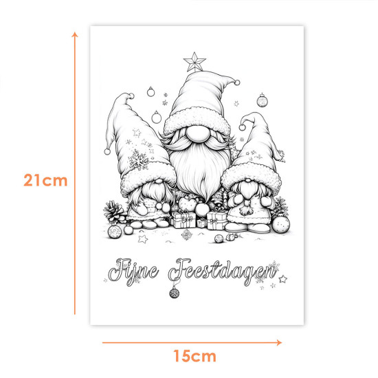Bekijk de Kerst kleurkaarten Puntmutsen Pret in detail Kerst Kleurkaarten voor volwassenen uit de collectie van Kleurlab®