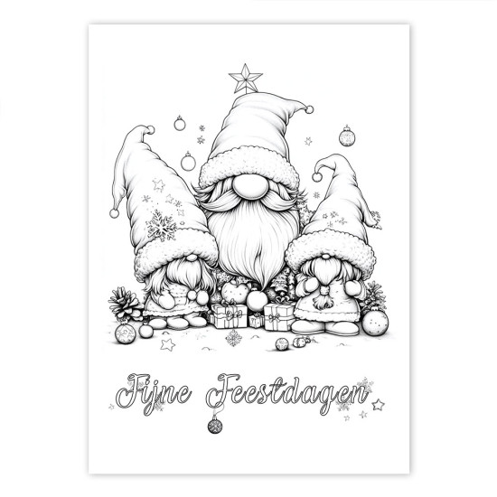 Bekijk de Kerst kleurkaarten Puntmutsen Pret in detail Kerst Kleurkaarten voor volwassenen uit de collectie van Kleurlab®