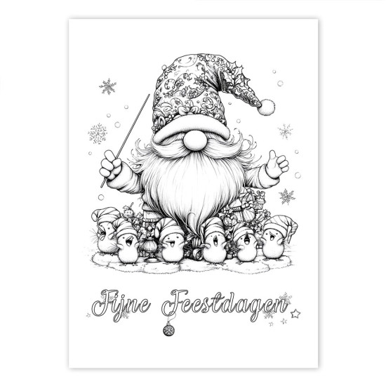 Bekijk de Kerst kleurkaarten Puntmutsen Pret in detail Kerst Kleurkaarten voor volwassenen uit de collectie van Kleurlab®