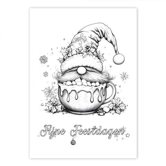 Bekijk de Kerst kleurkaarten Puntmutsen Pret in detail Kerst Kleurkaarten voor volwassenen uit de collectie van Kleurlab®