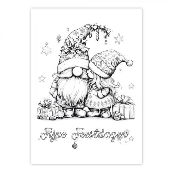 Bekijk de Kerst kleurkaarten Puntmutsen Pret in detail Kerst Kleurkaarten voor volwassenen uit de collectie van Kleurlab®