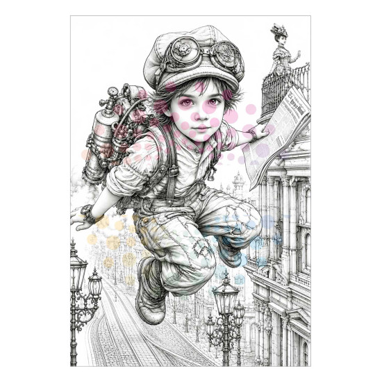 Kleurboek Steampunk City met luchtschepen, torens en mechanische details uit de collectie van Kleurlab®